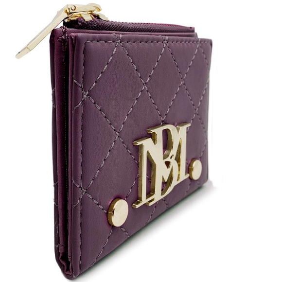 Badgley Mischka Quilted Plum Short Card Wallet - Picture 2 of 5